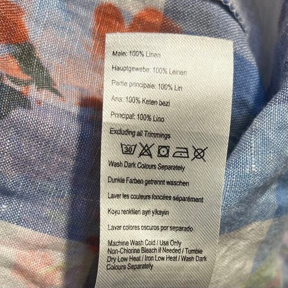 Joules 100% Linen Plaid Floral Print Button Down Shirt Size US 8 Blue Preppy - Picture 8 of 8